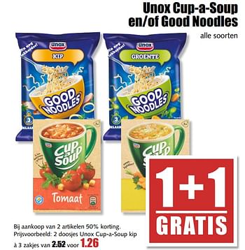 Aanbiedingen Unox cup-a-soup en-of good noodles - Unox - Geldig van 25/09/2017 tot 30/09/2017 bij MCD Supermarkten