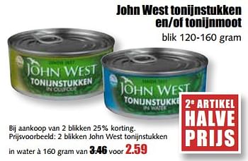 Aanbiedingen John west tonijnstukken en-of tonijnmoot - John West - Geldig van 25/09/2017 tot 30/09/2017 bij MCD Supermarkten