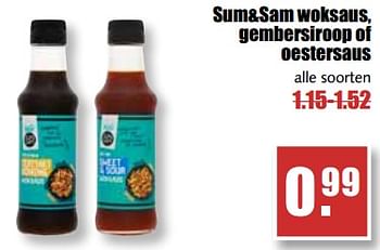 Aanbiedingen Sum+sam woksaus, gembersiroop of oestersaus - Sum&amp;Sam - Geldig van 25/09/2017 tot 30/09/2017 bij MCD Supermarkten