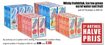 Aanbiedingen Wicky fruitdrink, ice tea green en-of water met fruit - Wicky - Geldig van 25/09/2017 tot 30/09/2017 bij MCD Supermarkten