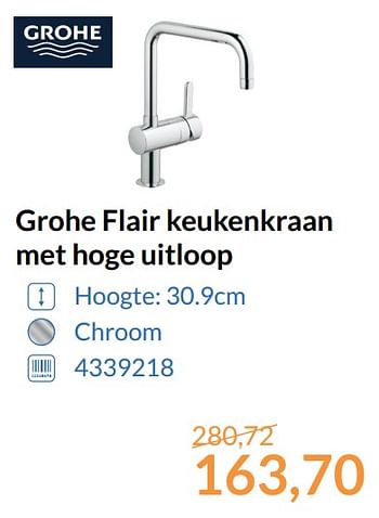 Aanbiedingen Grohe flair keukenkraan met hoge uitloop - Grohe - Geldig van 01/10/2017 tot 31/10/2017 bij Sanitairwinkel