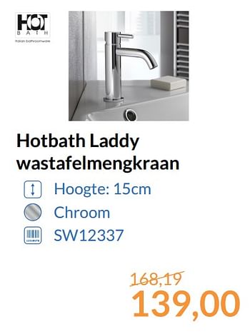 Aanbiedingen Hotbath laddy wastafelmengkraan - Hotbath - Geldig van 01/10/2017 tot 31/10/2017 bij Sanitairwinkel