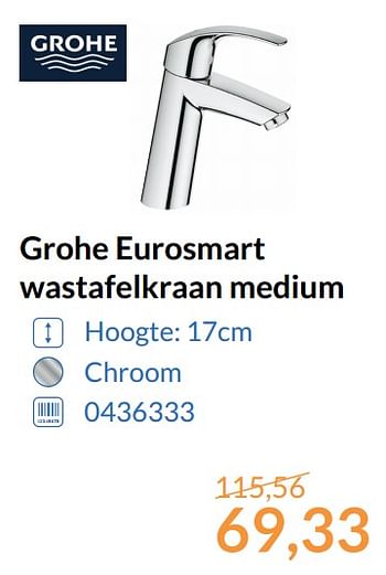 Aanbiedingen Grohe eurosmart wastafelkraan medium - Grohe - Geldig van 01/10/2017 tot 31/10/2017 bij Sanitairwinkel