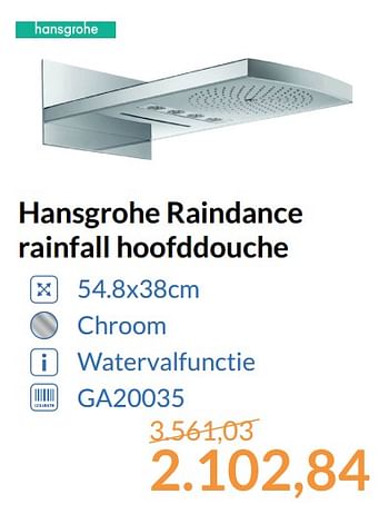 Aanbiedingen Hansgrohe raindance rainfall hoofddouche - Hansgrohe - Geldig van 01/10/2017 tot 31/10/2017 bij Sanitairwinkel