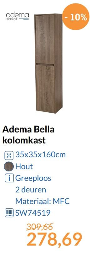 Aanbiedingen Adema bella kolomkast - Adema sanitair - Geldig van 01/10/2017 tot 31/10/2017 bij Sanitairwinkel