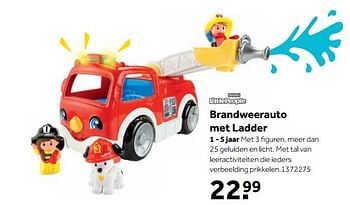 Aanbiedingen Brandweerauto met ladder - Little People - Geldig van 25/09/2017 tot 10/12/2017 bij Intertoys