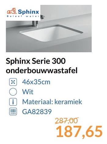 Aanbiedingen Sphinx serie 300 onderbouwwastafel - Sphinx - Geldig van 01/10/2017 tot 31/10/2017 bij Sanitairwinkel