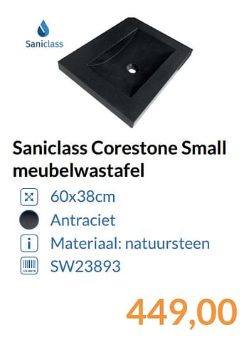 Aanbiedingen Saniclass corestone small meubelwastafel - Saniclass - Geldig van 01/10/2017 tot 31/10/2017 bij Sanitairwinkel