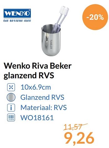 Aanbiedingen Wenko riva beker glanzend rvs - Wenko - Geldig van 01/10/2017 tot 31/10/2017 bij Sanitairwinkel