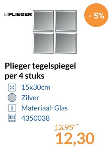 Aanbiedingen Plieger tegelspiegel - Plieger - Geldig van 01/10/2017 tot 31/10/2017 bij Sanitairwinkel