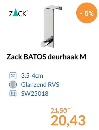 Aanbiedingen Zack batos deurhaak m - Zack - Geldig van 01/10/2017 tot 31/10/2017 bij Sanitairwinkel
