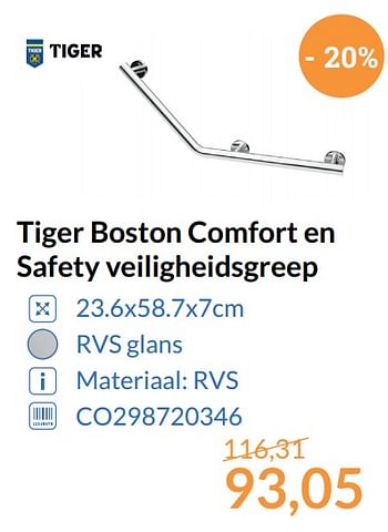 Aanbiedingen Tiger boston comfort en safety veiligheidsgreep - Tiger - Geldig van 01/10/2017 tot 31/10/2017 bij Sanitairwinkel