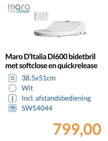 Aanbiedingen Maro d`italia di600 bidetbril met softclose en quickrelease - Maro d Italia - Geldig van 01/10/2017 tot 31/10/2017 bij Sanitairwinkel