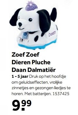 Aanbiedingen Zoef zoef dieren pluche daan dalmatiër - Zoef Zoef Dieren - Geldig van 25/09/2017 tot 10/12/2017 bij Intertoys