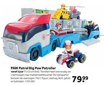 Aanbiedingen Paw patrol big paw patroller - PAW  PATROL - Geldig van 25/09/2017 tot 10/12/2017 bij Intertoys