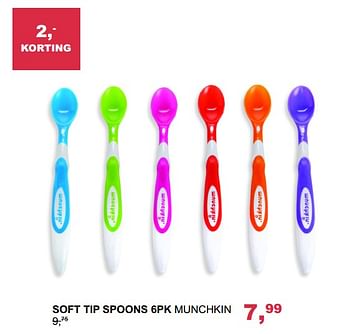 Aanbiedingen Soft tip spoons 6pk munchkin - Munchkin - Geldig van 25/09/2017 tot 06/10/2017 bij Baby & Tiener Megastore