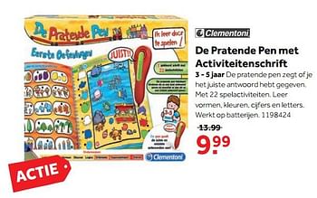 Aanbiedingen De pratende pen met activiteitenschrift - Clementoni - Geldig van 25/09/2017 tot 10/12/2017 bij Intertoys