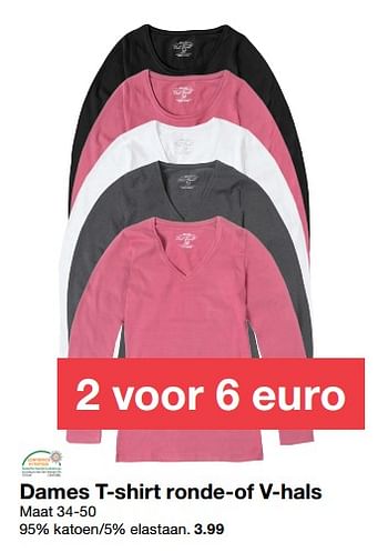 Aanbiedingen Dames t-shirt ronde-of-v-hals - Huismerk - Zeeman  - Geldig van 30/09/2017 tot 07/10/2017 bij Zeeman