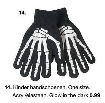 Aanbiedingen Kinder handschoenen glow in the dark - Huismerk - Zeeman  - Geldig van 30/09/2017 tot 07/10/2017 bij Zeeman