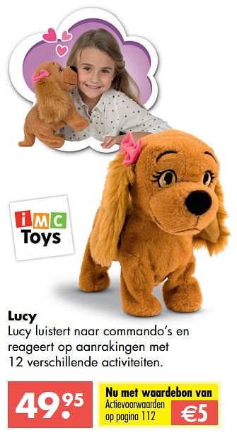 Aanbiedingen Lucy lucy luistert naar commando`s en reageert op aanrakingen met 12 verschillende activiteiten - IMC Toys - Geldig van 09/10/2017 tot 06/12/2017 bij Multi Bazar
