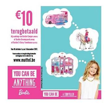 Aanbiedingen €10 Terugbetaald bij aankoop van barbie camper (fbr34) of barbie droompaard - Mattel - Geldig van 09/10/2017 tot 06/12/2017 bij Multi Bazar