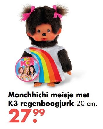 Aanbiedingen Monchhichi meisje met k3 regenboogjurk - Monchhichi - Geldig van 09/10/2017 tot 06/12/2017 bij Multi Bazar