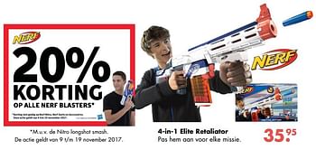 Aanbiedingen 4-in-1 elite retaliator - Nerf - Geldig van 09/10/2017 tot 06/12/2017 bij Multi Bazar