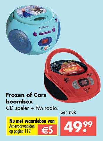 Aanbiedingen Frozen of cars boombox cd speler + fm radio - Lexibook - Geldig van 09/10/2017 tot 06/12/2017 bij Multi Bazar