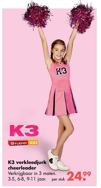 Aanbiedingen K3 verkleedjurk cheerleader - Studio 100 - Geldig van 09/10/2017 tot 06/12/2017 bij Multi Bazar