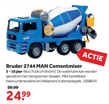 Aanbiedingen Bruder 2744 man cementmixer - Bruder - Geldig van 25/09/2017 tot 10/12/2017 bij Intertoys