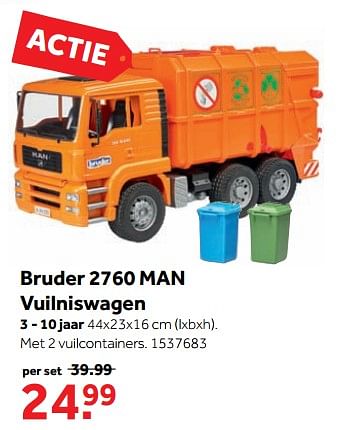 Aanbiedingen Bruder 2760 man vuilniswagen - Bruder - Geldig van 25/09/2017 tot 10/12/2017 bij Intertoys