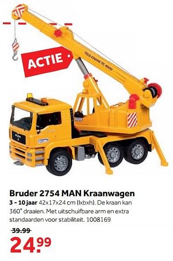 Aanbiedingen Bruder 2754 man kraanwagen - Bruder - Geldig van 25/09/2017 tot 10/12/2017 bij Intertoys