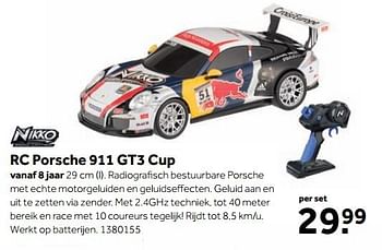 Aanbiedingen Rc porsche 911 gt3 cup - Nikko - Geldig van 25/09/2017 tot 10/12/2017 bij Intertoys