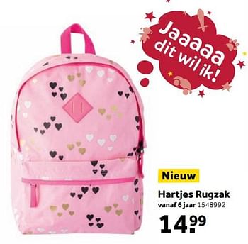 Aanbiedingen Hartjes rugzak - Huismerk - Intertoys - Geldig van 25/09/2017 tot 10/12/2017 bij Intertoys