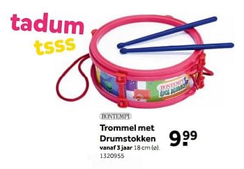 Aanbiedingen Trommel met drumstokken - Bontempi - Geldig van 25/09/2017 tot 10/12/2017 bij Intertoys