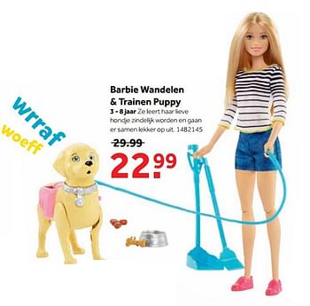 Aanbiedingen Barbie wandelen + trainen puppy - Mattel - Geldig van 25/09/2017 tot 10/12/2017 bij Intertoys