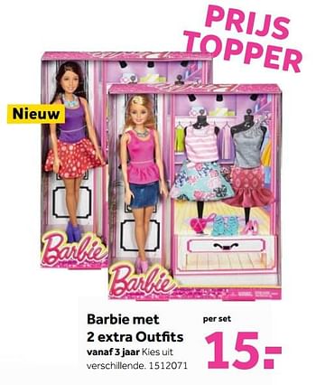 Aanbiedingen Barbie met 2 extra outfits - Mattel - Geldig van 25/09/2017 tot 10/12/2017 bij Intertoys