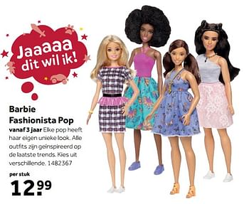 Aanbiedingen Barbie fashionista pop - Mattel - Geldig van 25/09/2017 tot 10/12/2017 bij Intertoys