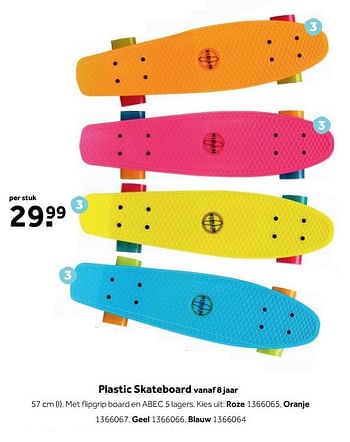 Aanbiedingen Plastic skateboard - Huismerk - Intertoys - Geldig van 25/09/2017 tot 10/12/2017 bij Intertoys