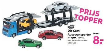 Aanbiedingen Die cast autotransporter - Huismerk - Intertoys - Geldig van 25/09/2017 tot 10/12/2017 bij Intertoys