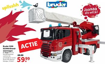 Aanbiedingen Bruder 3590 scania brandweerwagen - Bruder - Geldig van 25/09/2017 tot 10/12/2017 bij Intertoys