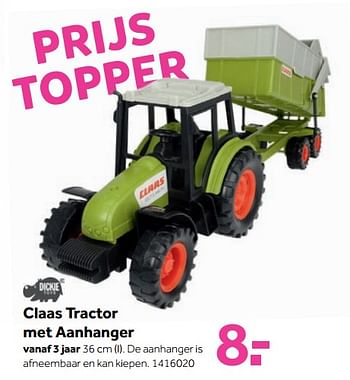 Aanbiedingen Claas tractor met aanhanger - Dickie - Geldig van 25/09/2017 tot 10/12/2017 bij Intertoys