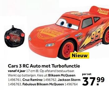 Aanbiedingen Cars 3 rc auto met turbofunctie - Cars - Geldig van 25/09/2017 tot 10/12/2017 bij Intertoys