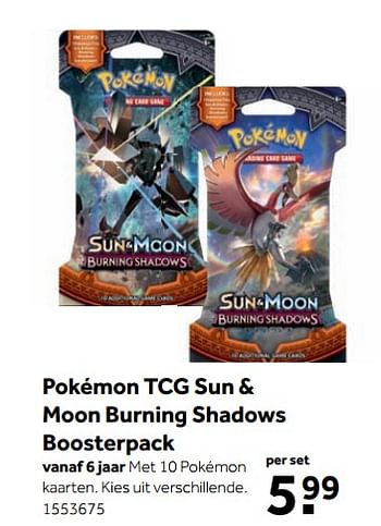 Aanbiedingen Pokémon tcg sun + moon burning shadows boosterpack - Pokemon - Geldig van 25/09/2017 tot 10/12/2017 bij Intertoys