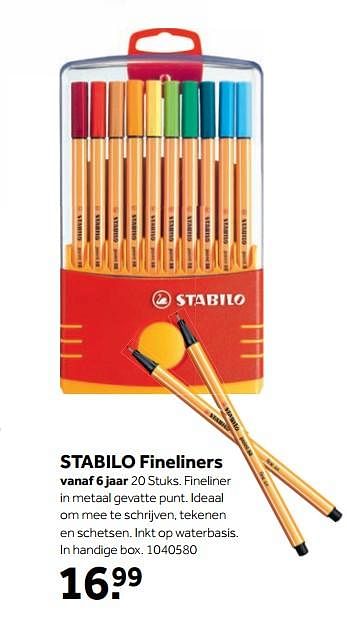 Aanbiedingen Stabilo fineliners - Stabilo - Geldig van 25/09/2017 tot 10/12/2017 bij Intertoys