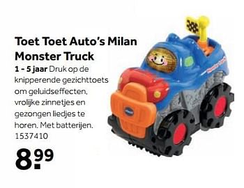 Aanbiedingen Toet toet auto`s milan monster truck - Toet Toet Auto's - Geldig van 25/09/2017 tot 10/12/2017 bij Intertoys