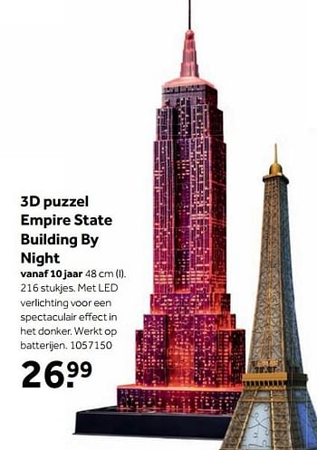 Aanbiedingen 3d puzzel empire state building by night - Ravensburger - Geldig van 25/09/2017 tot 10/12/2017 bij Intertoys