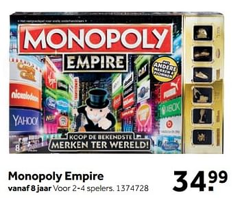 Aanbiedingen Monopoly empire - Hasbro - Geldig van 25/09/2017 tot 10/12/2017 bij Intertoys