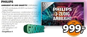 Aanbiedingen Philips ambilight 4k uhd smart-tv 55pus6561 - Philips - Geldig van 30/09/2017 tot 08/10/2017 bij Expert
