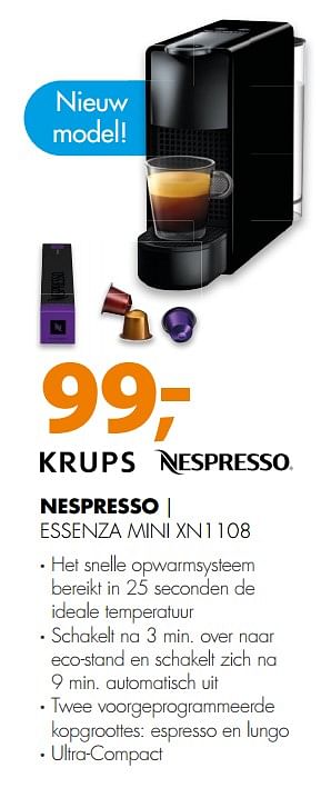 Aanbiedingen Krups nespresso essenza mini xn1108 - Krups - Geldig van 30/09/2017 tot 08/10/2017 bij Expert